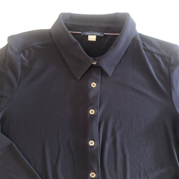 Tommy Hilfiger Women’s Button Down Blouse Navy Blue Tag Size Large - Picture 10 of 14